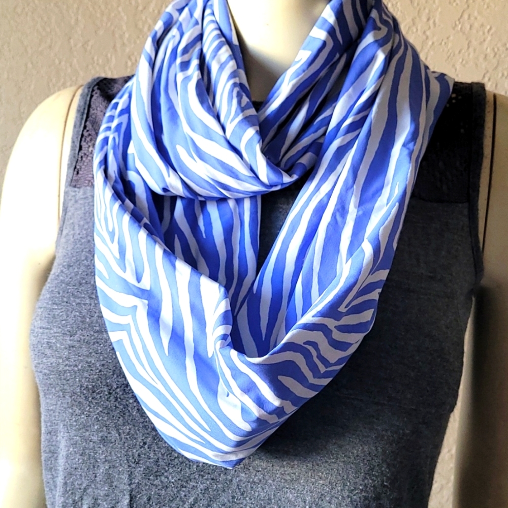Infinity stretch blue zebra scarf